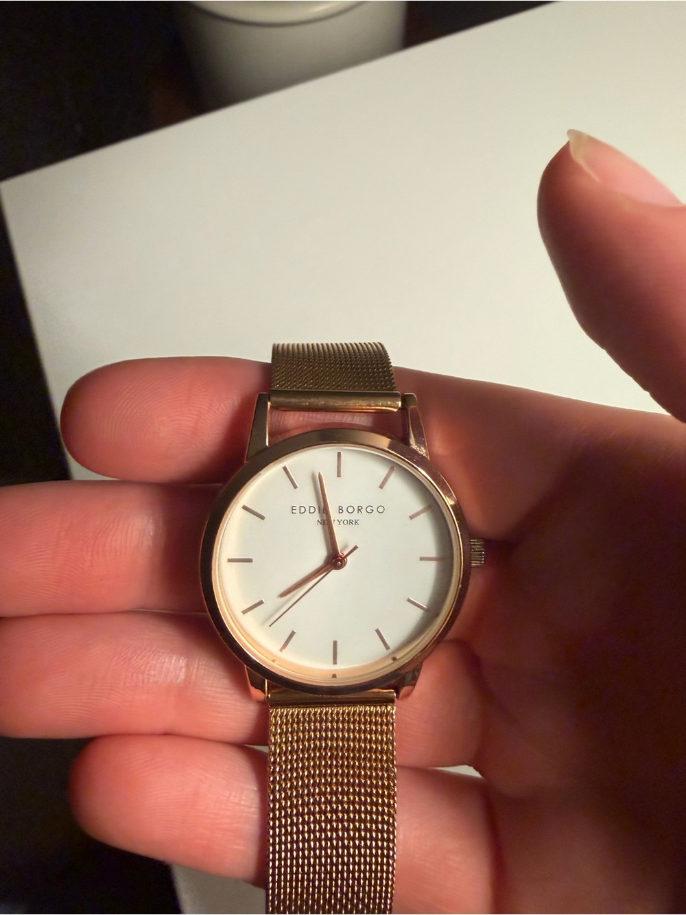 Eddie Borgo Rose Gold Mesh Watch with White Dial